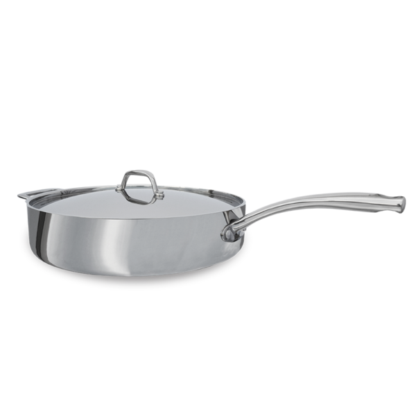 Short silver pan with lid and handle