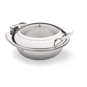 silver pan with transparent lid and handle