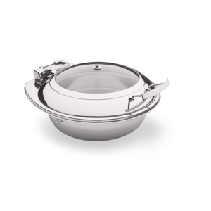silver pan with transparent lid and handle